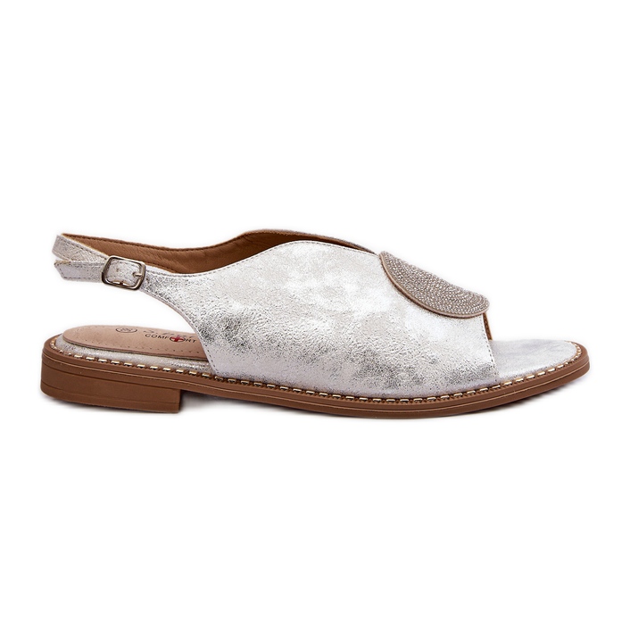 Damsandaler med dekoration på platta klackar S.Barski KV24-057 Silver silver-