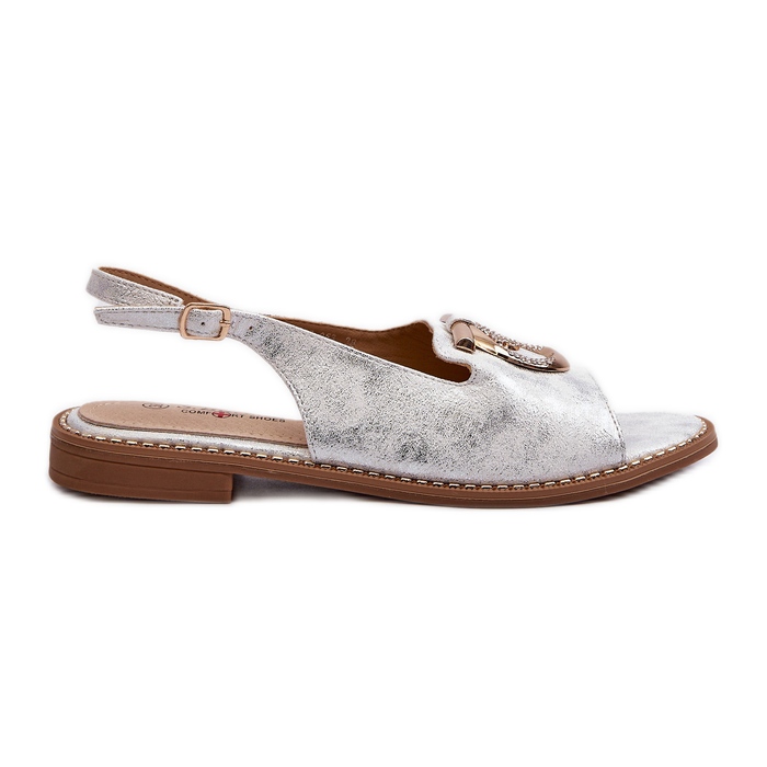 Eleganta damsandaler med gulddekor på platta klackar, silver S.Barski KV27-053 silver-