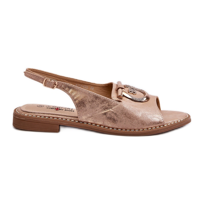 Eleganta damsandaler med gulddekor på platta klackar, roséguld S.Barski KV27-053 gyllene