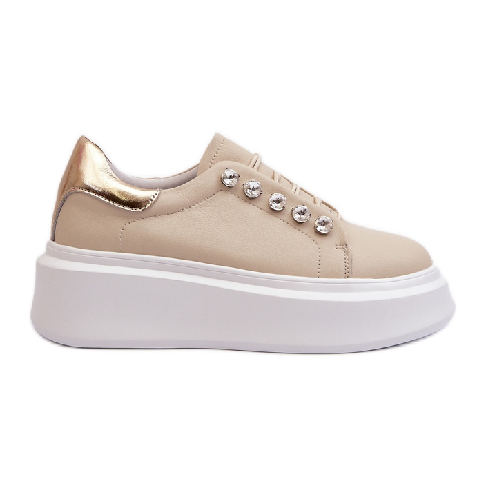 Sneakers i läder för kvinnor på en massiv plattform Beige S.Barski LR628