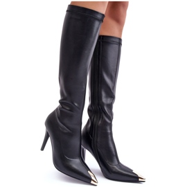 S.Barski MR870-59 Knähögklackade stövlar i läder, svarta
