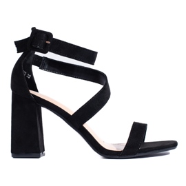 Svarta mockasandaler med hög klack för kvinnor