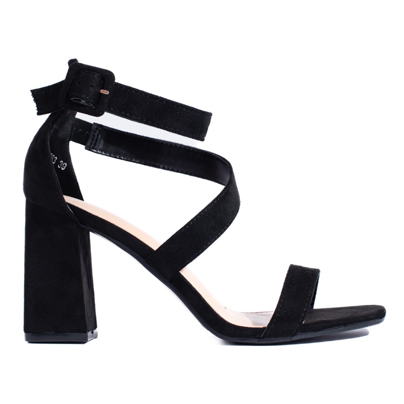 Svarta mockasandaler med hög klack för kvinnor