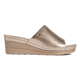 Guld wedge tofflor för kvinnor gyllene