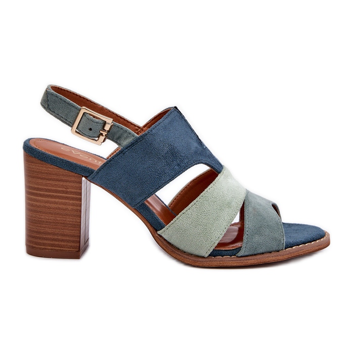 Damsandaler gjorda av ekomocka med höga klackar, blå Qutima