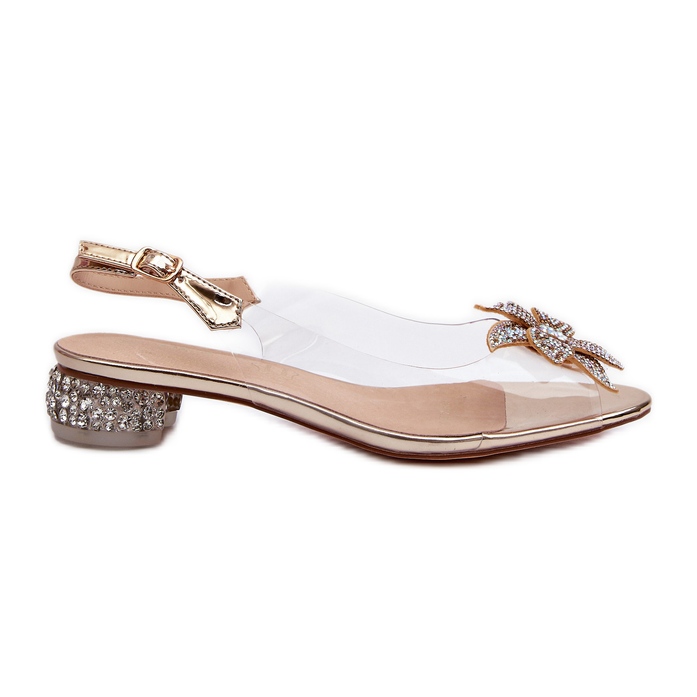 S.Barski Genomskinliga lågklackade sandaler med gulddekoration D&amp;A MR38-383 gyllene