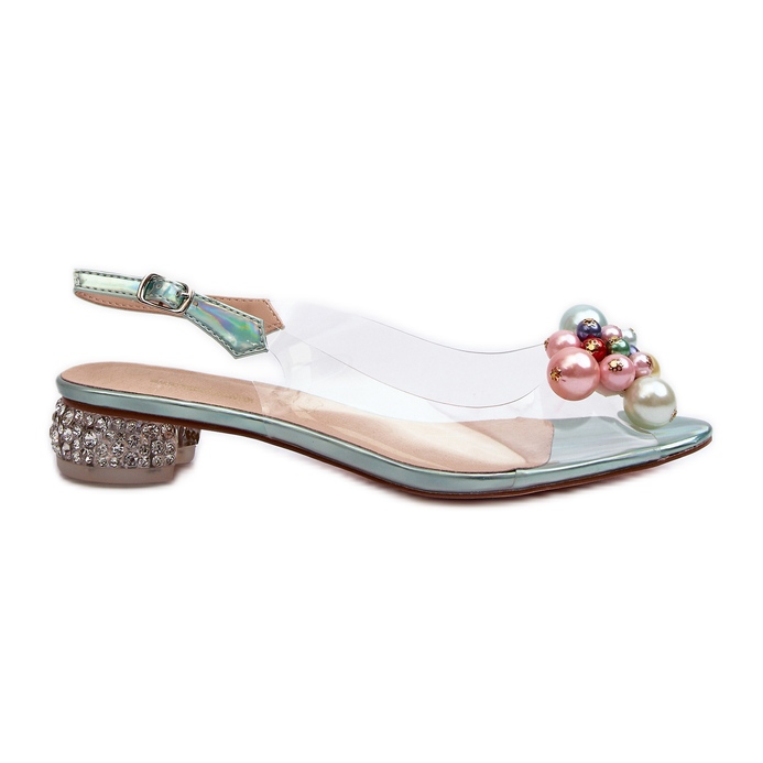 S.Barski Genomskinliga lågklackade sandaler med dekoration Grön D&amp;A MR38-368