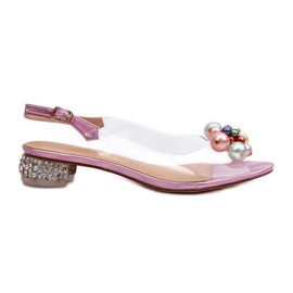 S.Barski Genomskinliga lågklackade sandaler med dekoration Rosa D&amp;A MR38-368