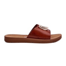 Damflip-flops på platt sula med dekoration, Brown Amoonia brun