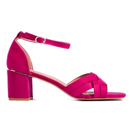 Rosa högklackade mockasandaler