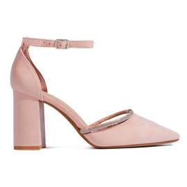 Högklackade pumps i beige mocka