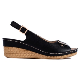 Svarta espadrille sandaler med låg kil