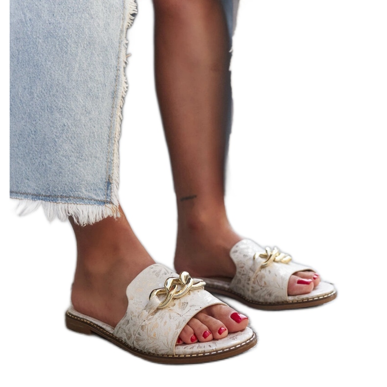 Ranime flip flops med läderinlägg beige