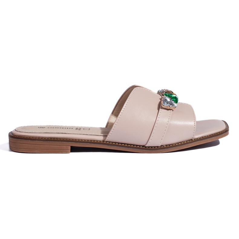 Beige damflipflops med stenar