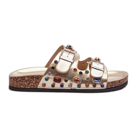 Dekorerade damflipflops med spännen S.Barski MY121 Guld gyllene