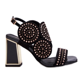 S.Barski Dekorerade högklackade sandaler D&amp;A CR026 Svart