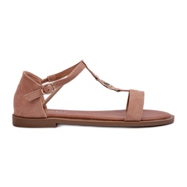 Platta sandaler för kvinnor med gulddekor Vinceza 17321 Beige