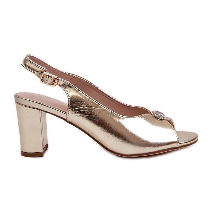 Eleganta högklackade sandaler med guld-Trasea-dekoration gyllene