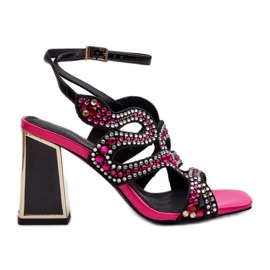 S.Barski Dekorerade damsandaler på hög klack D&amp;A CR952 Svart