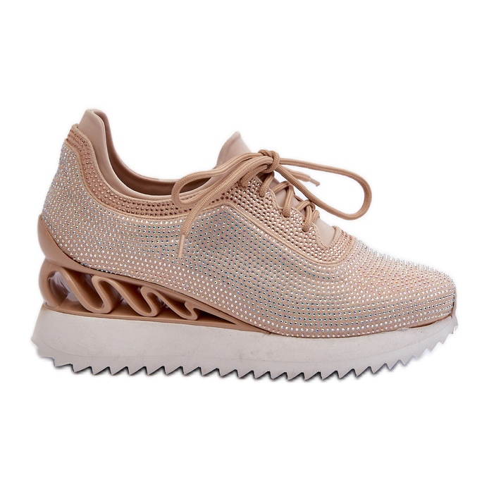 S.Barski Wedge Sneakers för kvinnor dekorerade med zirkoner D&amp;A MR38-377 Beige