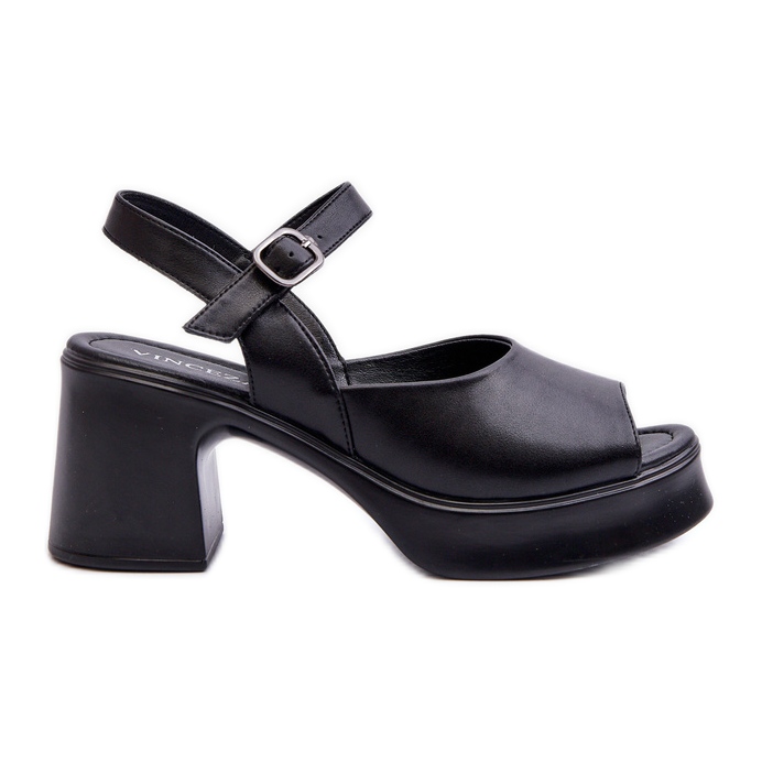 Damsandaler med hög klack i läder Vinceza 66627 Svart