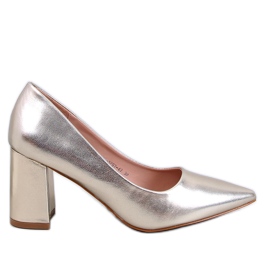 Clairay Gold pumps med bred häl gyllene