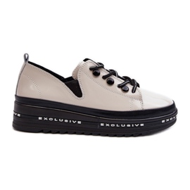 Snörskor för kvinnor på plattform Naturläder S.Barski LR620 Beige