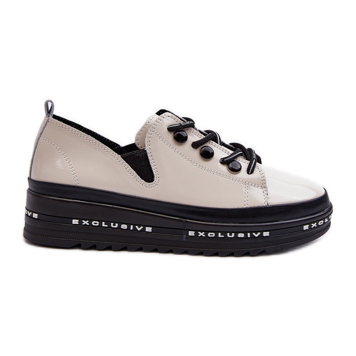 Snörskor för kvinnor på plattform Naturläder S.Barski LR620 Beige