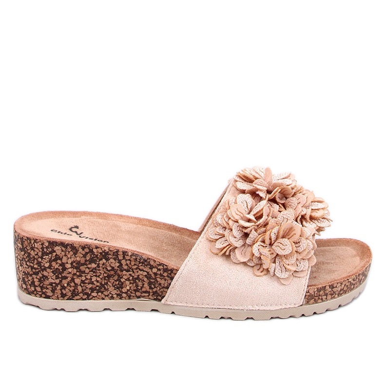 Minass Beige blommiga mulor