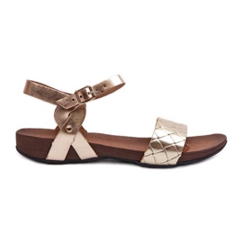 Zazoo 40027 Platta lädersandaler för kvinnor, guld gyllene