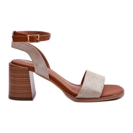 Högklackade damsandaler gjorda av ekomocka, guld Ronvia gyllene