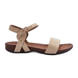 Zazoo 40027 Platta lädersandaler för kvinnor, beige