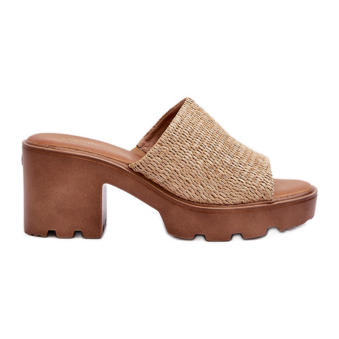 Beige Titantha flip-flops dam med flätade högklackade klackar