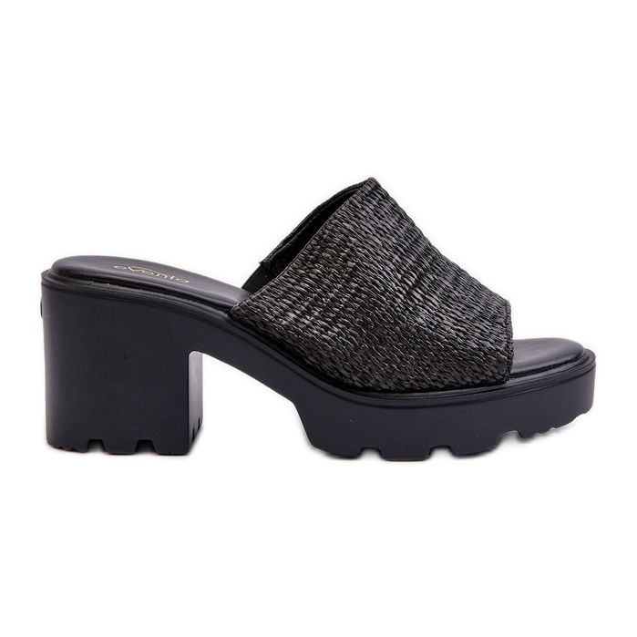 Kvinnors svarta Titantha flätade flip-flops med höga klackar