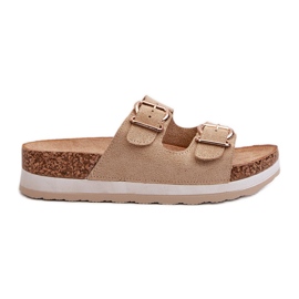 Damflip-flops på en plattform med spännen, Beige Eco Mocka Ursila