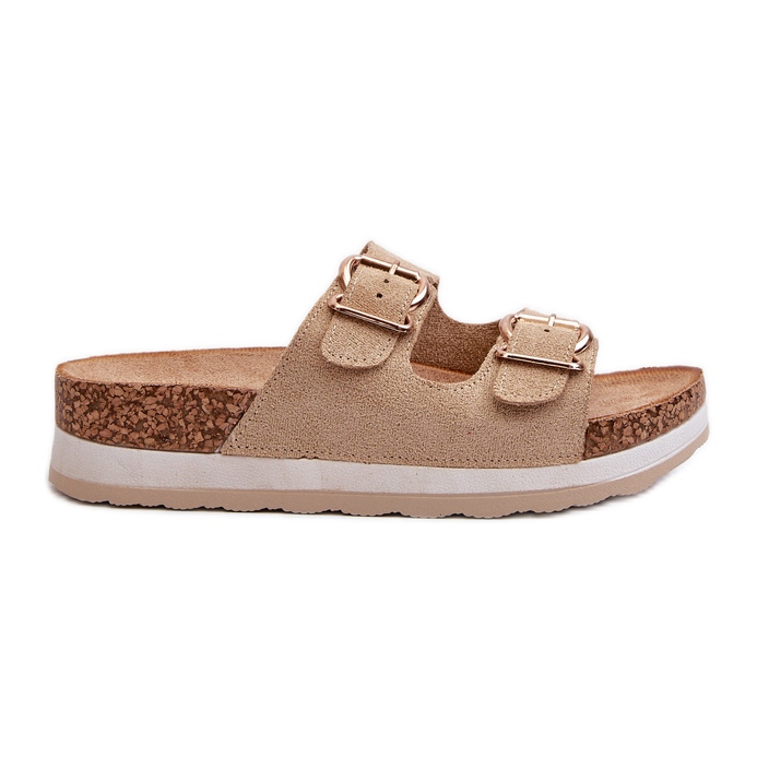 Damflip-flops på en plattform med spännen, Beige Eco Mocka Ursila