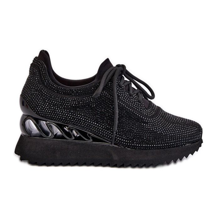 S.Barski Wedge Sneakers för kvinnor dekorerade med zirkoner D&amp;A MR38-377 Svart