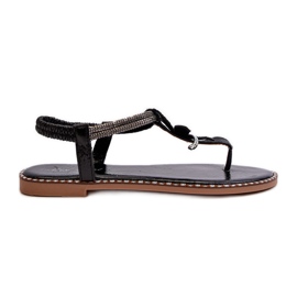 Platta sandaler för kvinnor med en dekorativ blomma, Black Edoni svart