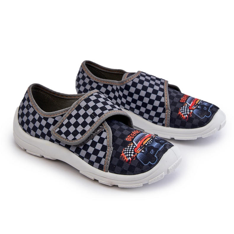 Bekväma pojktofflor med kardborreband Befado 974Y540 Grå