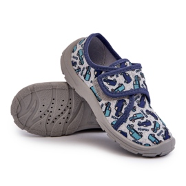 Befado Barntofflor kardborreband 974X529 Grå-Marinblå