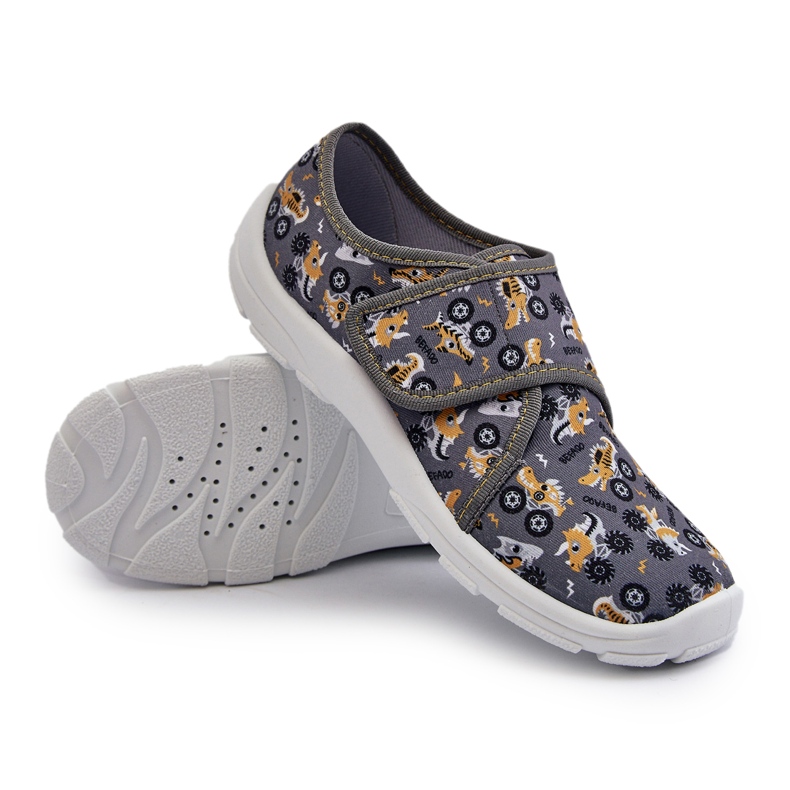 Bekväma pojktofflor med kardborre Befado 974Y552 Grå