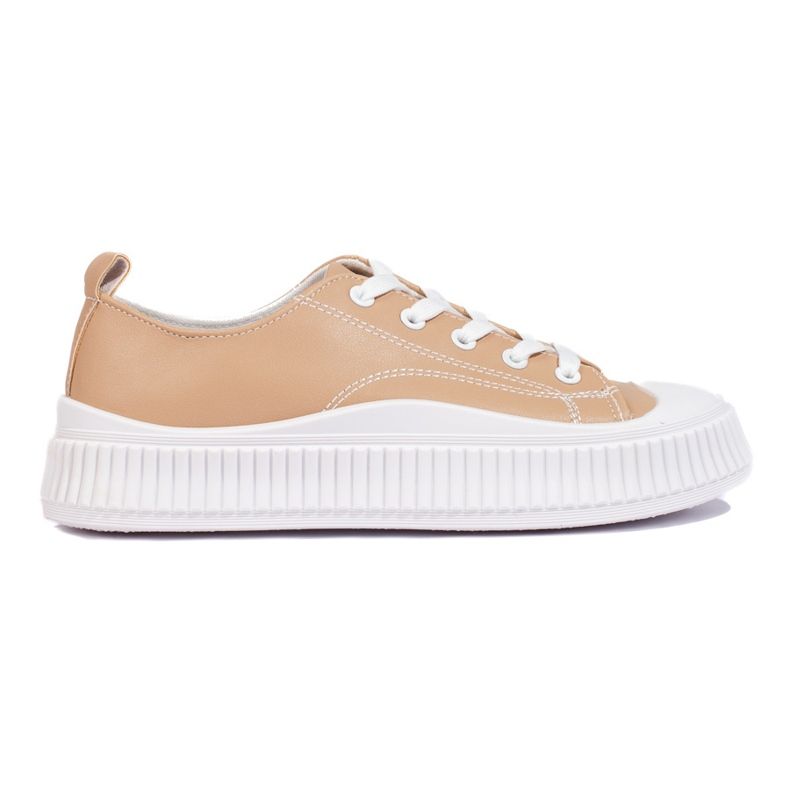 Bruna damsneakers gjorda av ekologiskt läder beige