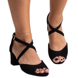 Högklackade sandaler med innersula i Kourin-läder svart