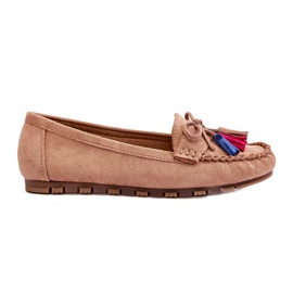 Seastar Kvinnors mocka loafers med en båge och fransar mörk beige