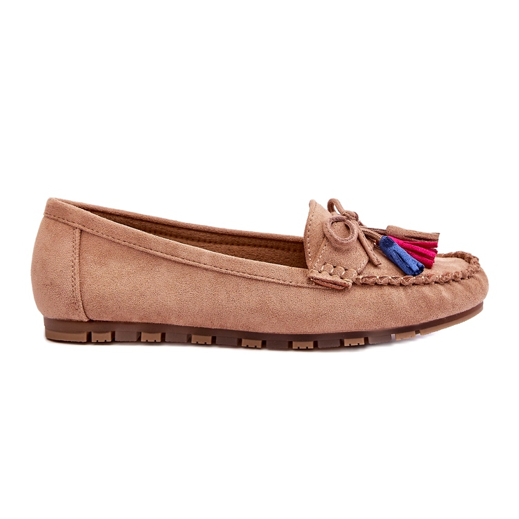 Seastar Kvinnors mocka loafers med en båge och fransar mörk beige