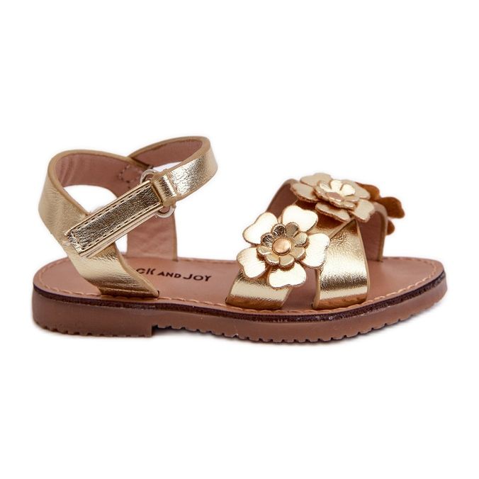 Barnsandaler dekorerade med blommor, fästs med kardborreband, Golden Fagossa gyllene