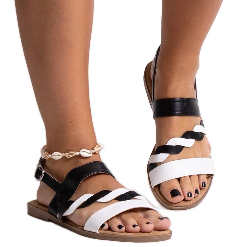 Vita och svarta ekologiska lädersandaler från Asfoure