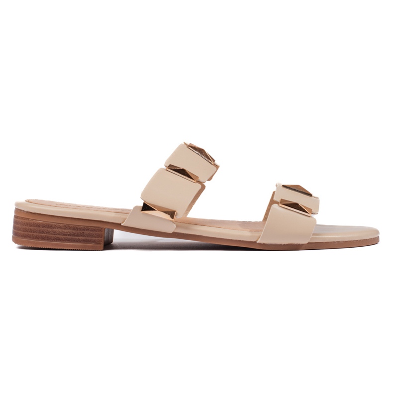 Beige damflipflops med platt sula