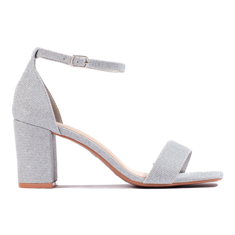 Högklackade damsandaler i silverbrokad silver-