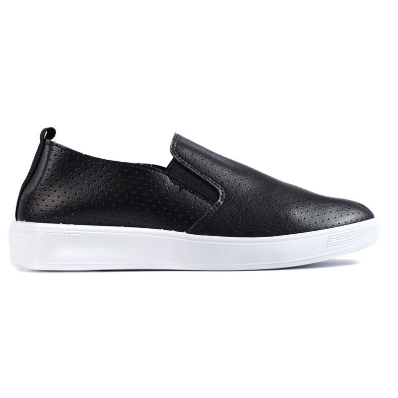 Svarta genombrutna slip-on skor